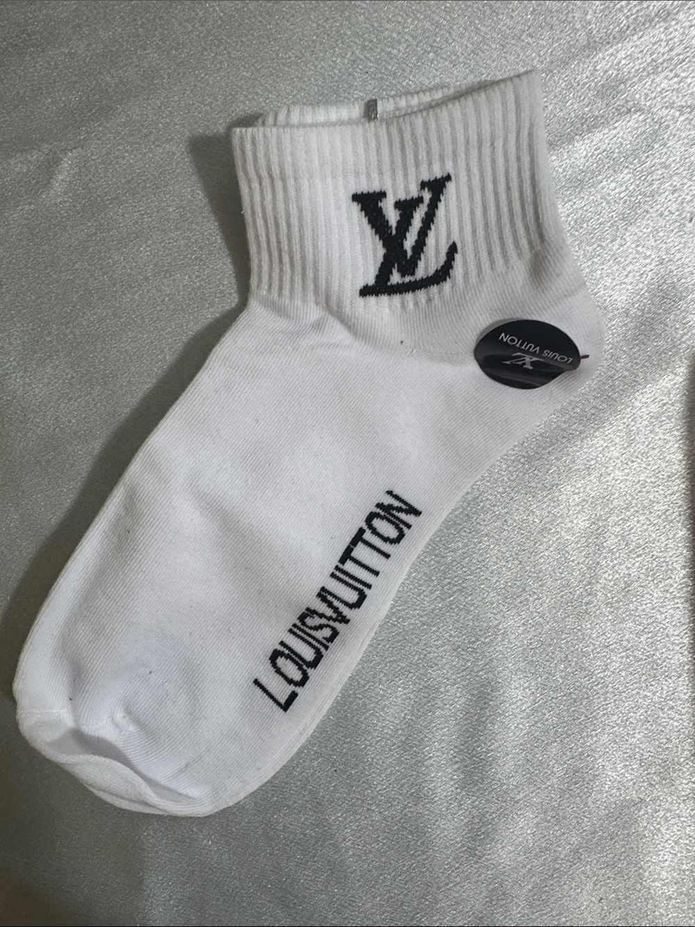 New! Louis Vuitton White Ankle Socks with Black Logo